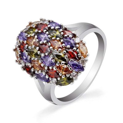 Finemall Colored horse eye zircon ring Multi-Color 925 Sterling Silver Amethyst Garnet Topaz Engagement Ring Size 6-12 (US code 6)