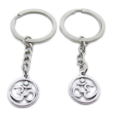 100 PCS Antique Silver Plated Keyrings Keychains II2K3 Hinduism Brahma OM Key Ring Chains Tags Clasps