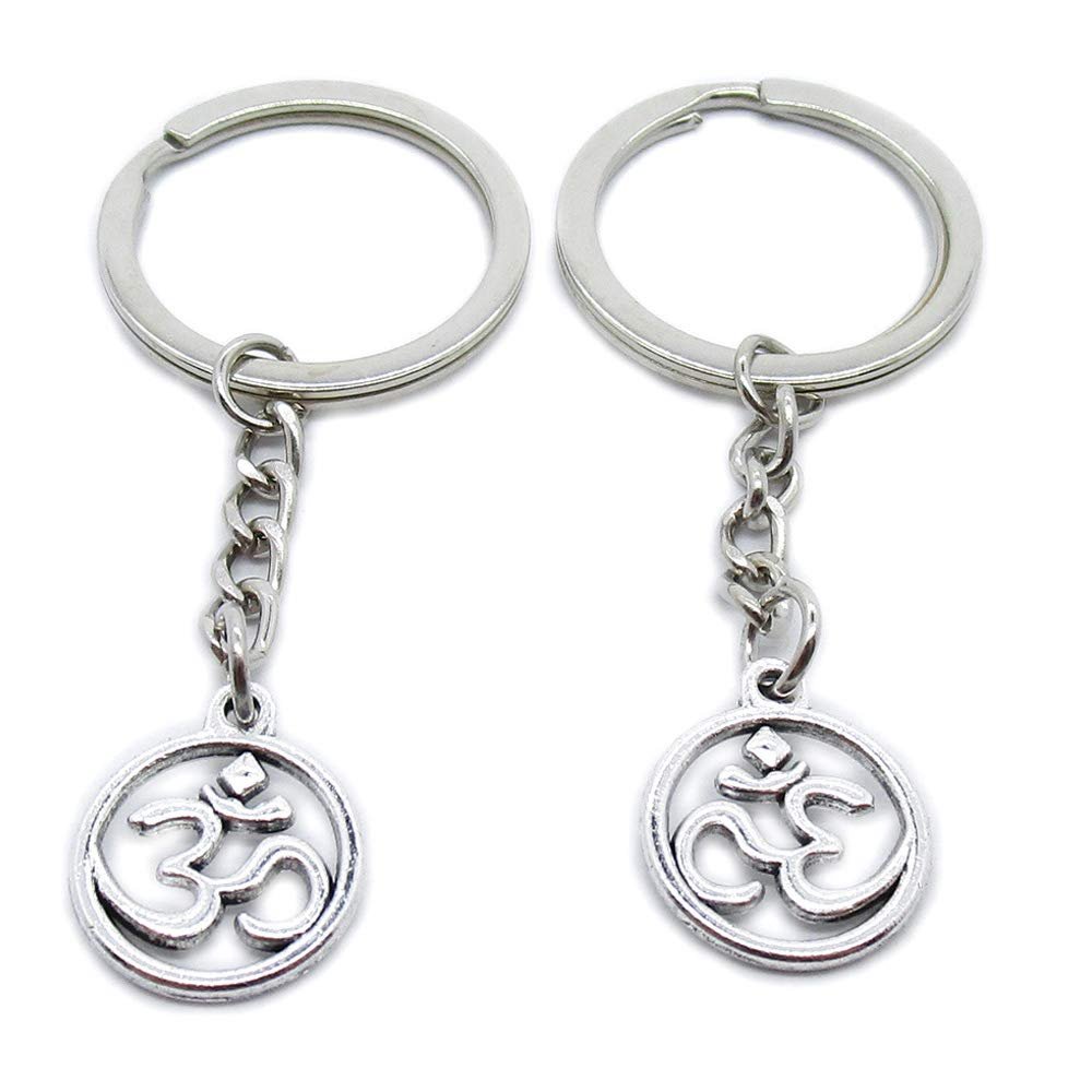 100 PCS Antique Silver Plated Keyrings Keychains II2K3 Hinduism Brahma OM Key Ring Chains Tags Clasps