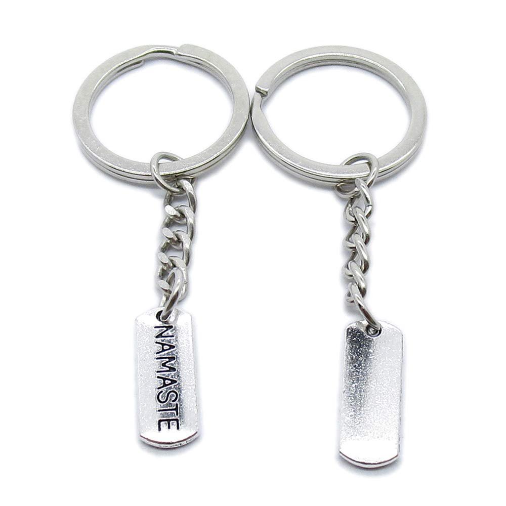 elecmall Charms 20 PCS Antique Silver Plated Keyrings Keychains LP8G1 Namaste Tag Signs Key Ring Chains Tags Clasps