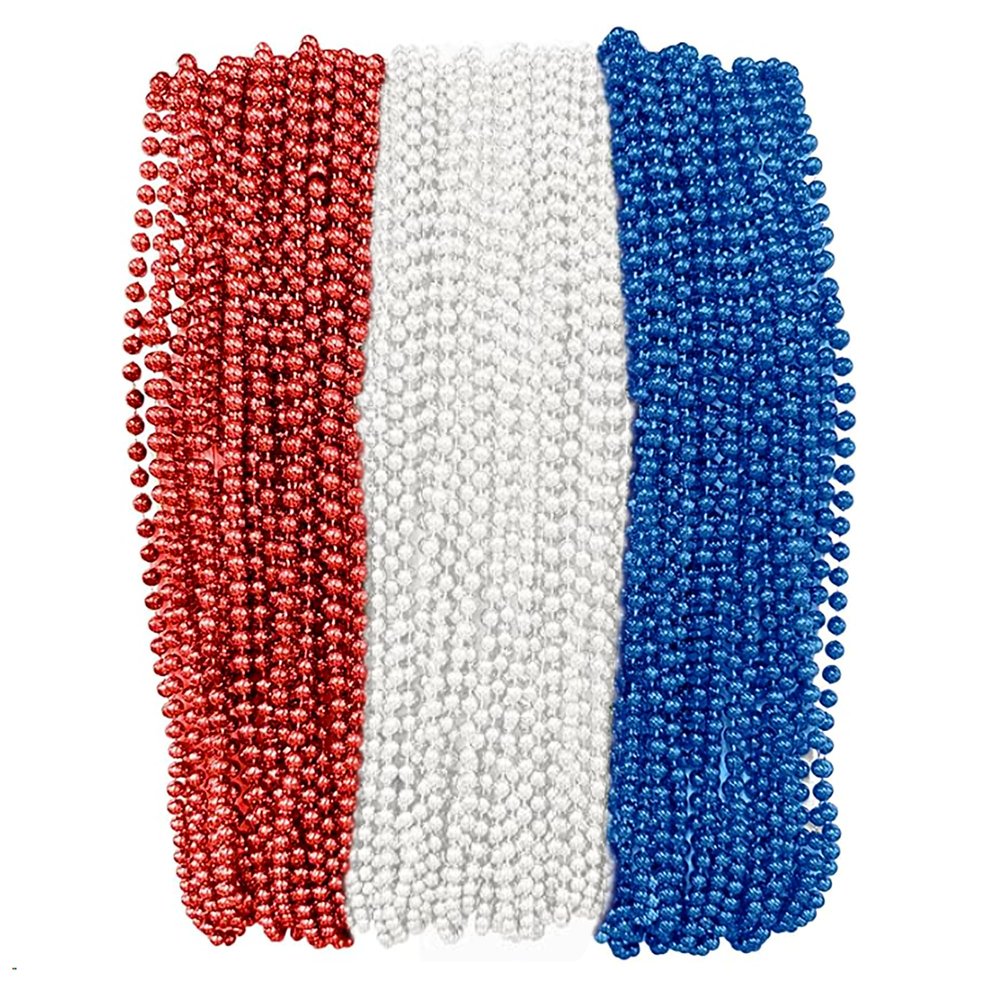 THE MARDI GRAS KREWE - Beads Necklaces Mardi Gras 72 Pack, 6 Dozen 33" 7mm - Party Favors, Parades, Bulk Decorations, Costumes, Festivals, Events - Red White Blue