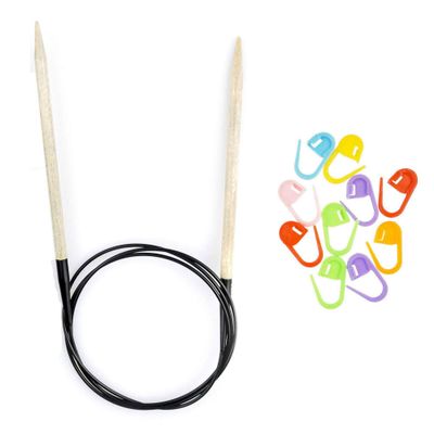 Lykke Knitting Needles Circular Driftwood 40 inches Long (101cm) US 13 (9mm) with 10 Colorful Stitch Markers