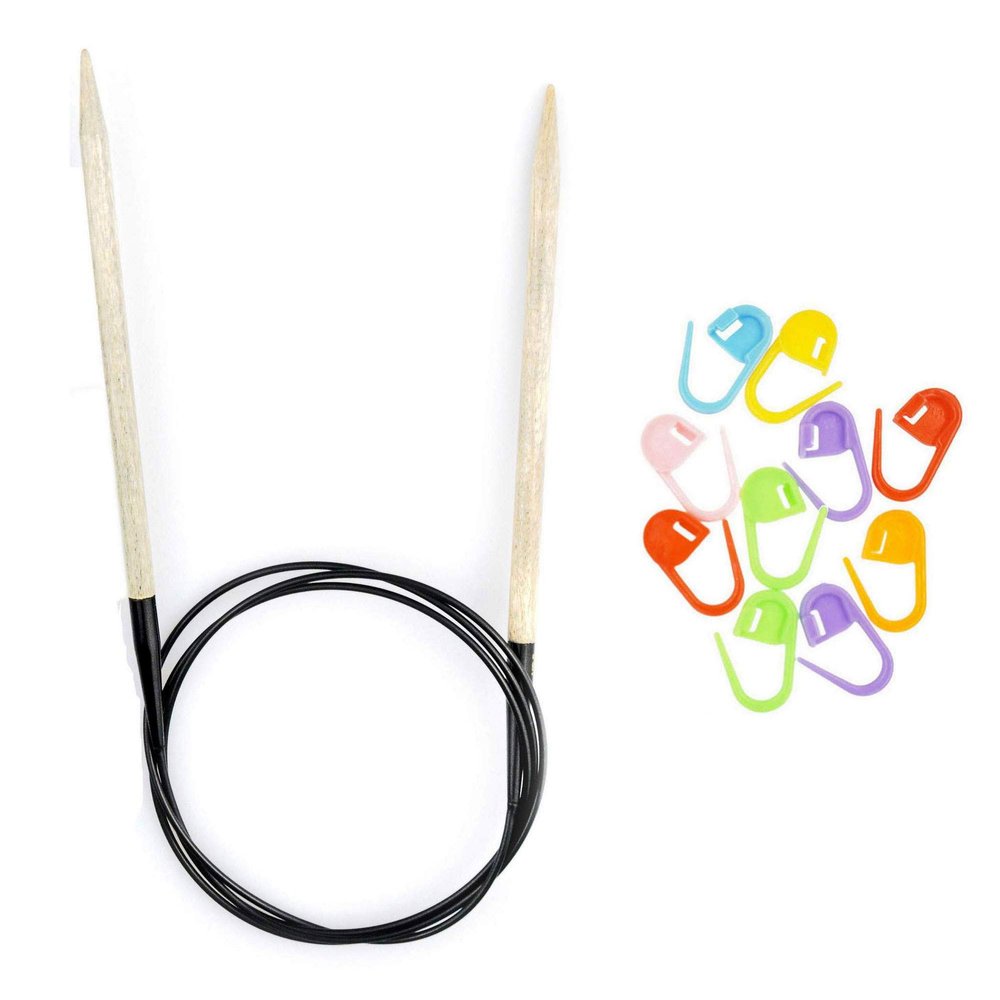 Lykke Knitting Needles Circular Driftwood 40 inches Long (101cm) US 13 (9mm) with 10 Colorful Stitch Markers