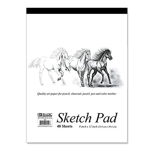 BAZIC Products Sketch Pad, 9 x 12 in, 40 Sheets, Smooth Drawing Paper, Standard Art Pad, for Kids Drawing Sketching Art, Case of 48