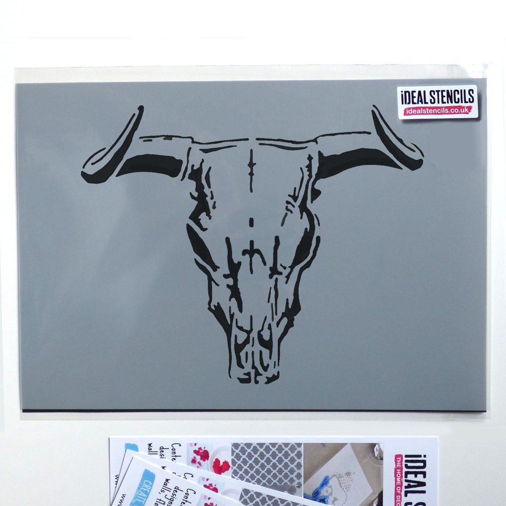Bull Steer Skull Stencil, Home Decor Art Craft Stencil, Reusable Mylar Stencil for Painting Walls, Floors, Fabrics and Furniture (XL/ 54X61CM / 21X24")