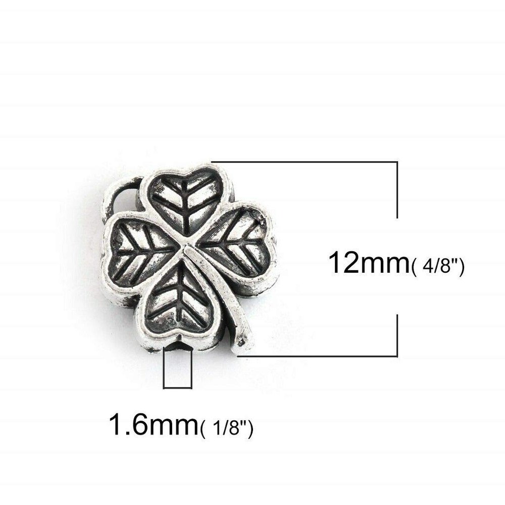 10 Pc Four Leaf Clover 10mm Antiqued Silver Plated Spacer Beads Pendant Bracelet Jewelry Making