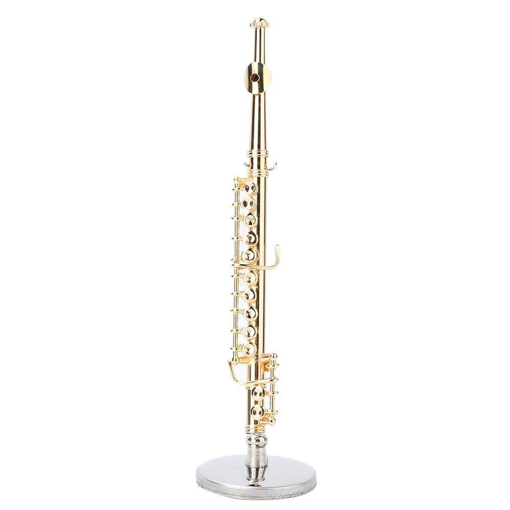 11cm Miniature Gold Flute Model, Mini Gold Flute Instrument Model with Storage Box for Desk Shelf Decor Ornaments Gift Idea