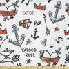 Lunarable Tattoo Fabric by The Yard, Various Tattoo Designs Heart with Crown Anchor Arrow Star Illustration, Stretch Knit Fabric for Clothing Sewing and Arts Crafts, 5 Yards, Vermilion Blue and Black view 1
