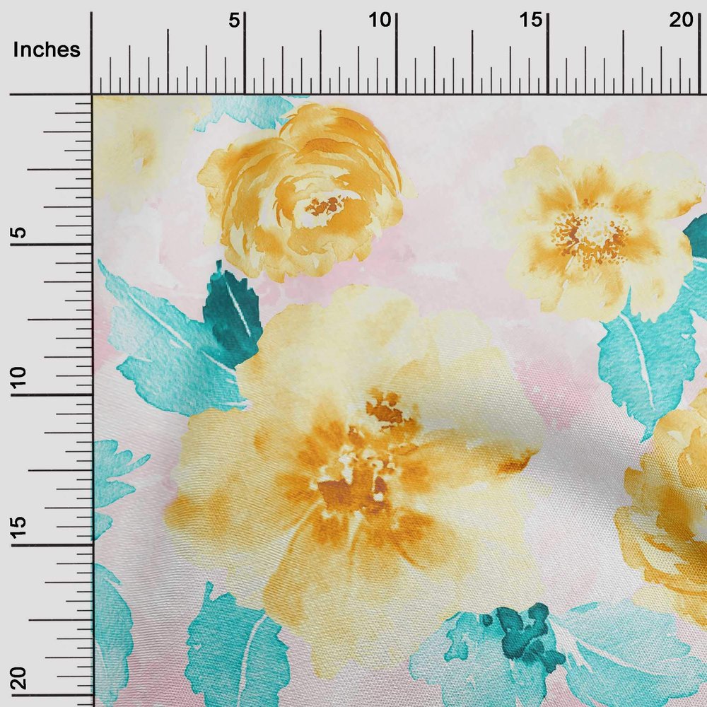 oneOone Viscose Jersey Fabric Watercolor Leaves & Peony Floral Fabric Prints By Yard 60 Inch Wide