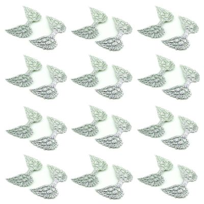 30 Pack Angel Wings Appliques Sew on Patches Trim for Hair Accessories Cake Topper Scrapbook Dollies Embellishment DIY Craft Supplies (Silver)