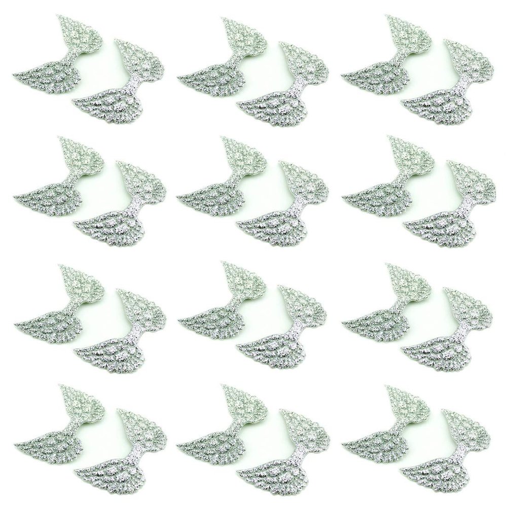 30 Pack Angel Wings Appliques Sew on Patches Trim for Hair Accessories Cake Topper Scrapbook Dollies Embellishment DIY Craft Supplies (Silver)