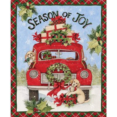 Christmas Fabric Red Truck Panel Season of Joy from Susan Winget Cotton Fabric by The Panel