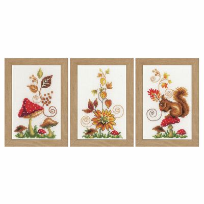 Vervaco Miniature counted cross stitch kit Autumn idyll set of 3, DIY