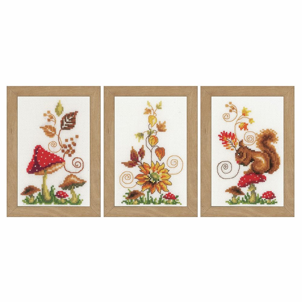 Vervaco Miniature counted cross stitch kit Autumn idyll set of 3, DIY