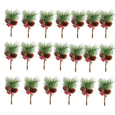 Htmeing Small Artificial Pine Picks for Christmas Flower Arrangements Wreaths and Holiday Decorations (20pcs)