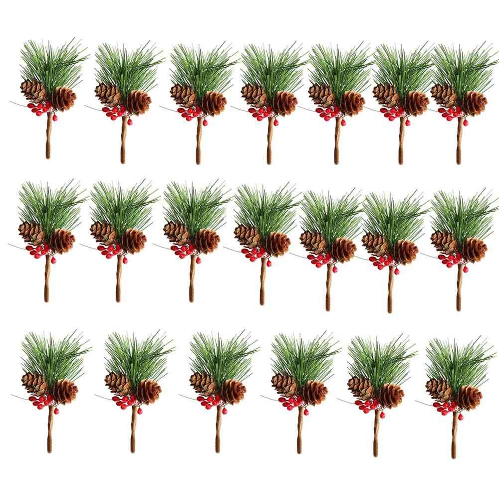 Htmeing Small Artificial Pine Picks for Christmas Flower Arrangements Wreaths and Holiday Decorations (20pcs)
