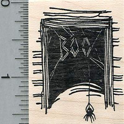 Halloween Spider Rubber Stamp, Writing Boo