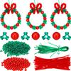WILLBOND Christmas Beaded Ornament Kit Includes 800 Pieces 10 mm Christmas Tri Beads 200 Pieces Xmas Round Glass Beads 50 Chenille Stems 50 Green Ribbons for DIY Craft Holiday Xmas Tree Hanging Decor view 1