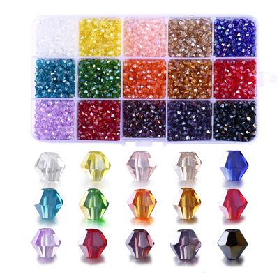 4mm Bicone Beads for Bracelet Making, FANGZHIDI 3000pcs AB Colorful Glass Beads for Suncatcher Jewelry Beading Supplies Handmade Crafts. 15 Color Assortments