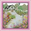 Happy Forever Cross Stitch Kits 11CT Stamped Patterns for Kids and Adults, Preprinted Embroidery kit for Beginner, Scenery View and Landscape 3 (F885 Flowers shed 3, Size 13''x14'') view 1