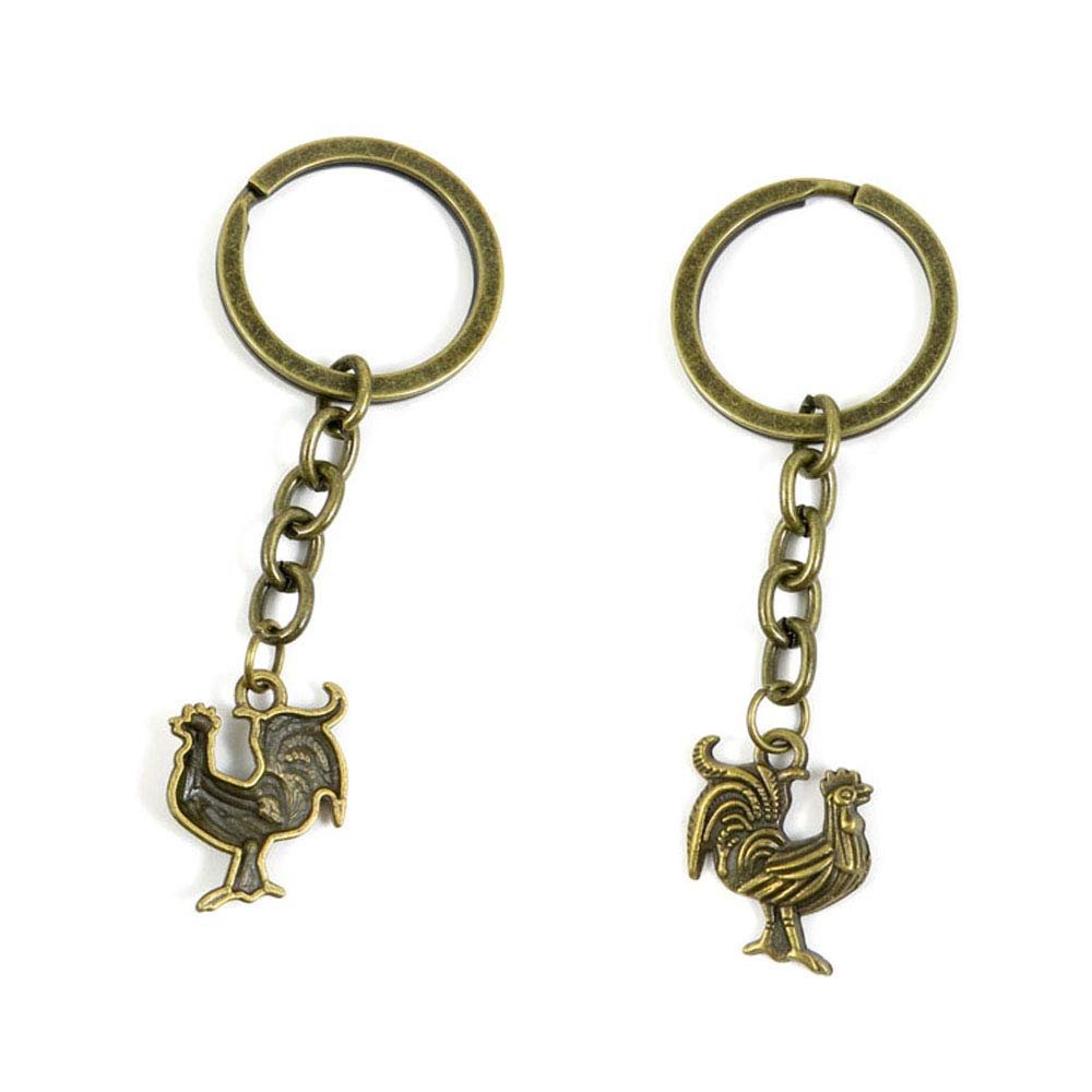 100 PCS Fashion Jewelry Making Suppliers Findings Key Ring Chains Tags Clasps Keyrings Keychains P8EC8G Rooster Cock Chicken