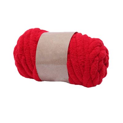 Jumbo Chunky Knit Chenille Yarn Deep Red Hand Knitting Yarn Arm Knit Blanket Yarn 250g/8.82oz Vegan Chenille Yarn DIY Pillow Throw Hat