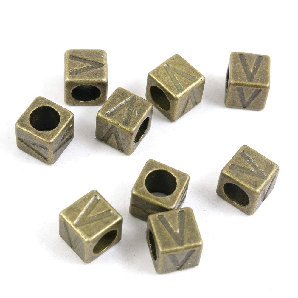 850 PCS Metal Antique Bronze Color Jewelry Making Supplies Charms Beading Crafting Wholesale F5AD7 Alphabet V Cube Loose Beads