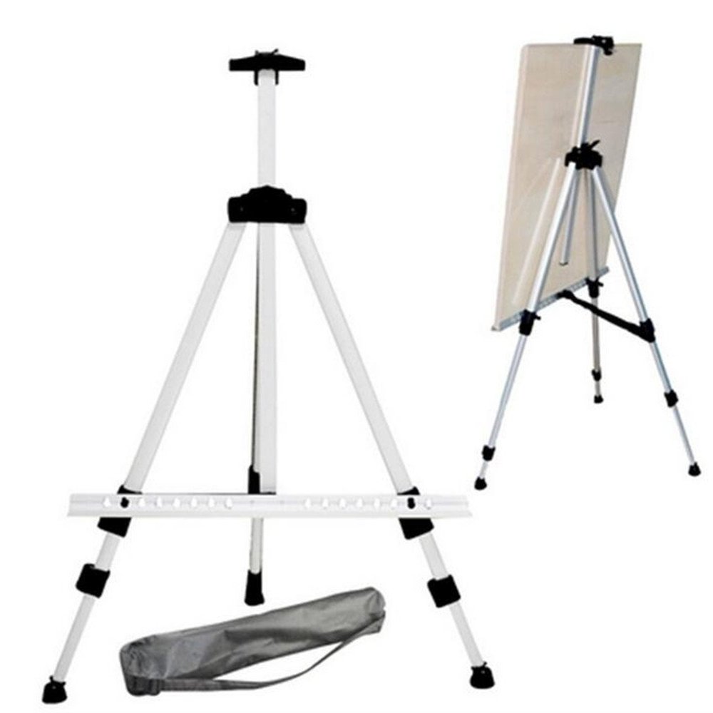 Folding Telescopic Aluminum Field Easel Art Painting Stand Silver Tripod with Carry Bag (Silver)