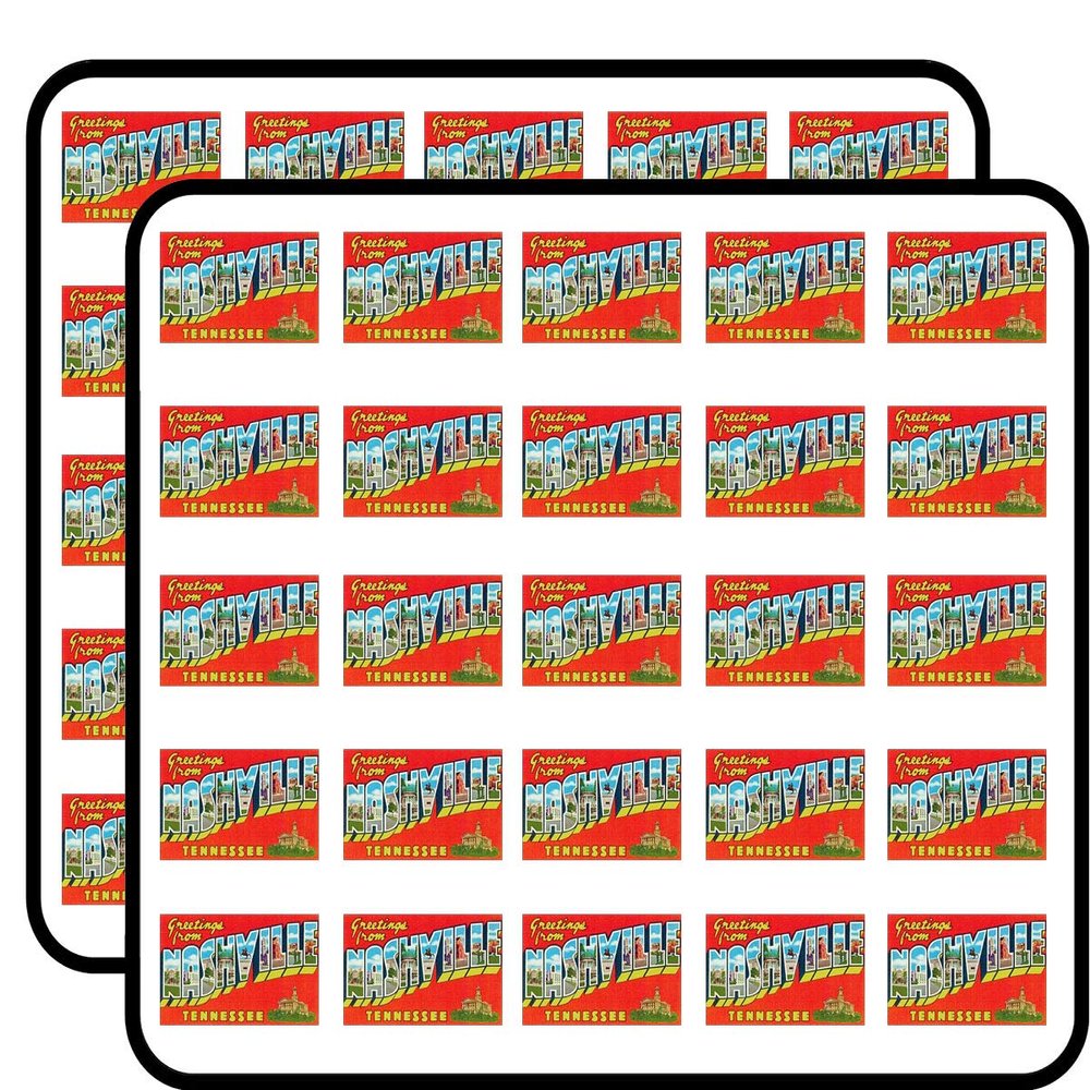 Greetings from Nashville (Vintage Post Card Design) Sticker for Scrapbooking, Calendars, Arts, Kids DIY Crafts, Album, Bullet Journals 50 Pack
