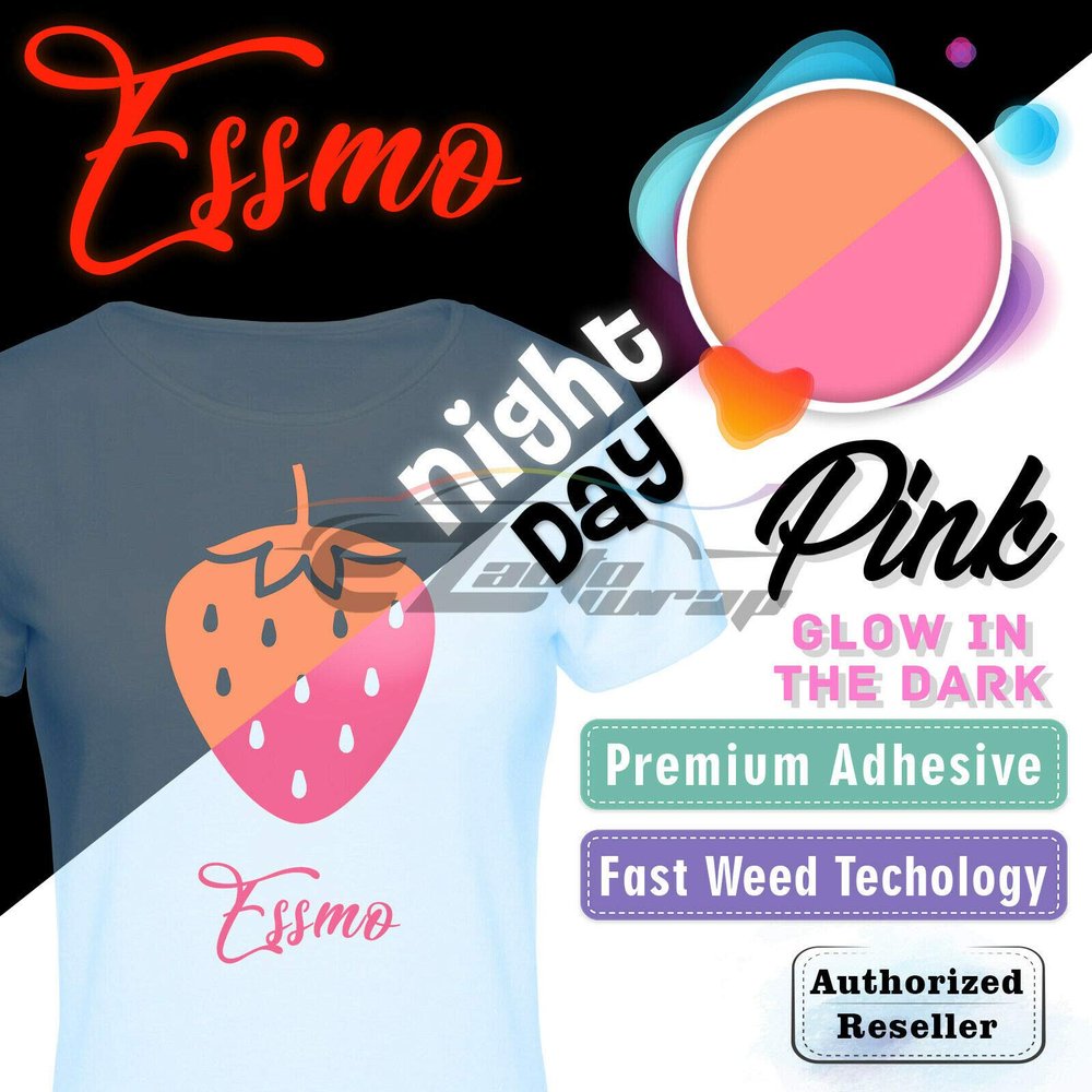 ESSMO Glow in The Dark Pink GD04 GD01 Heat Transfer Vinyl HTV Sheet T-Shirt 20" Wide Iron On Heat Press 20"x72"