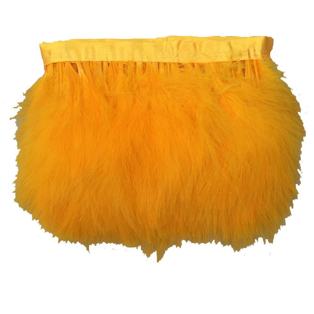 ADAMAI Natural Turkey Marabou Hackle Fluffy Feather Fringe Trim 6-8inch Width 50yards (Golden Yellow)