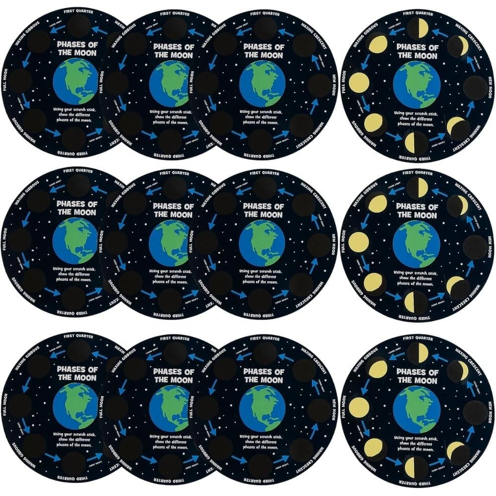 Fun Express Magic Scratch Moon Phases Educational Scratch Art for Kids STEM Learning Activity Engaging Science Craft Perfect for Classroom Home or School Projects 12 Pieces