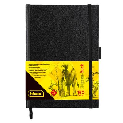 Idena 63143 Sketchbook, A5, Blank, 80 Sheets, 110 g/m, Hard Cover in Black