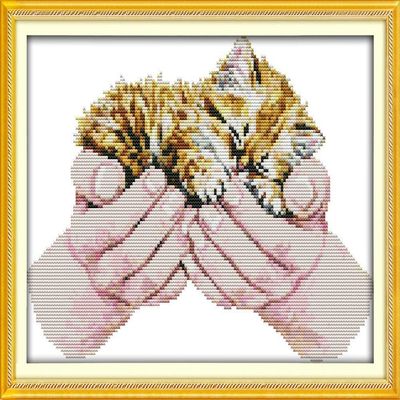 Happy Forever Cross Stitch Kits 11CT Stamped Patterns for Kids and Adults, Preprinted Embroidery kit for Beginner, Animals Cute Cat 5 (D840 Baby cat 2, Size 14''x11'')