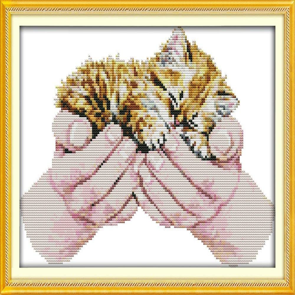 Happy Forever Cross Stitch Kits 11CT Stamped Patterns for Kids and Adults, Preprinted Embroidery kit for Beginner, Animals Cute Cat 5 (D840 Baby cat 2, Size 14''x11'')