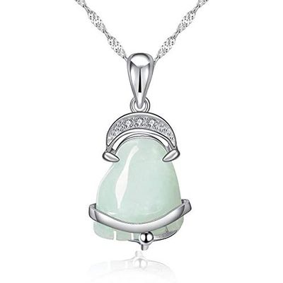 S925 Silver Buddha Feet Pendant Natural Burmese Emerald Necklac