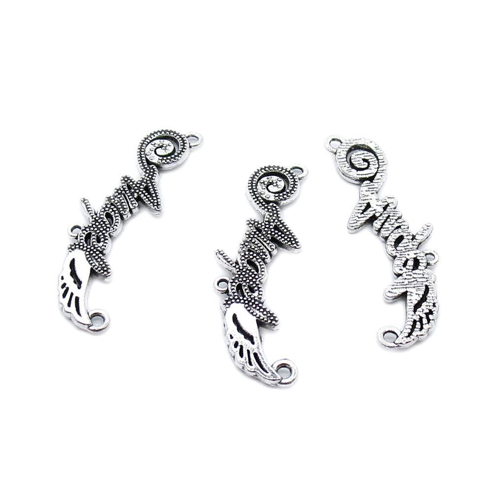 130 Pieces Antique Silver Plated Jewelry Charms GY04258 Word Angel Wing Connector