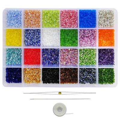 BALABEAD 10/0 Glass Hexagon Seed Beads with Beading Needles About 21600pcs in Box , Seed Beads for Jewelry Making, Hexagon 2 X 2.2mm(900pcs/Color, 24 Colors)