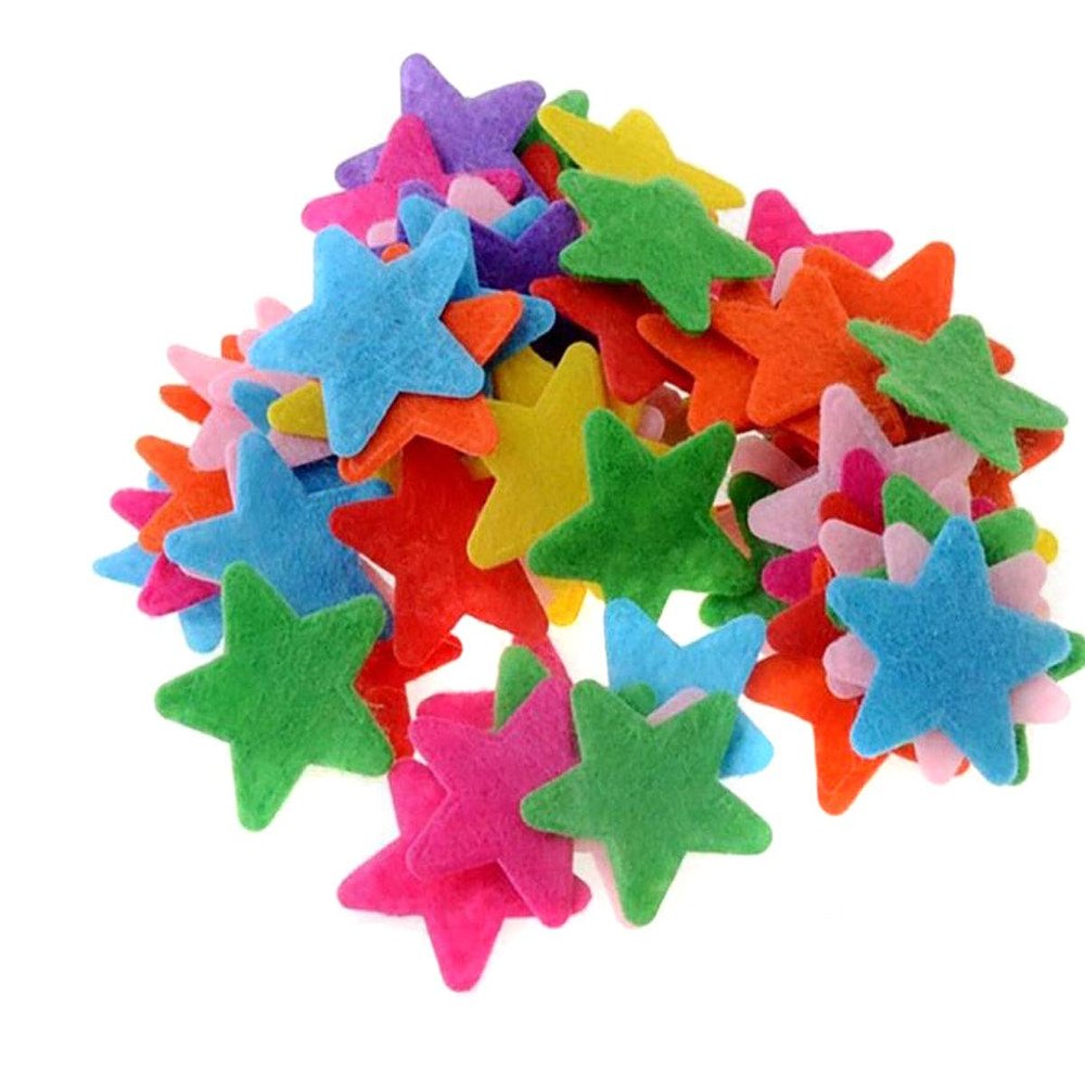 200 PCS Assorted Shape Mini Felt Flower Heart Star Embellishments Felt Pads Appliques for DIY Craft Decoration (Star Shape)