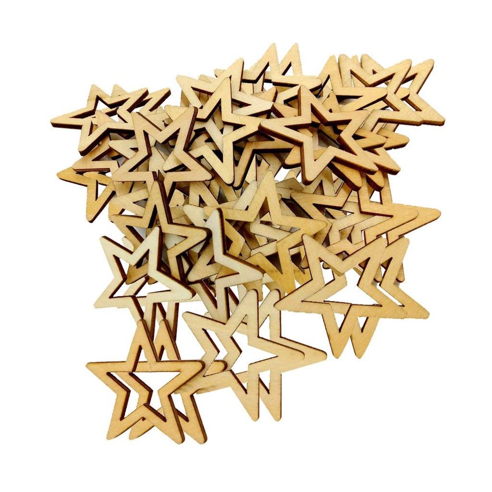 Inzopo unfinished, stars deco wood stars birch bark star craft wood ornaments, Wood, Natrliche Farbe, 30mm 50pcs