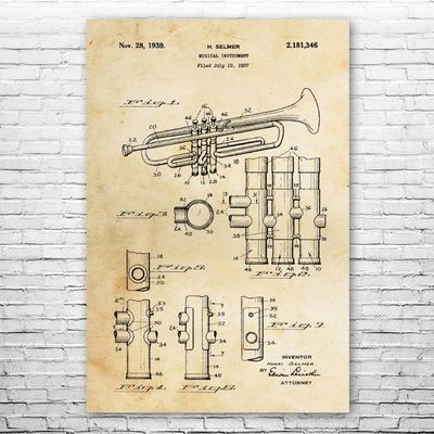 Trumpet Poster Print, Trumpet Design, Jazz Art, Music Class Decor, Music Teacher Gift, Trumpet Decor, Marching Band Gift Vintage Paper (11 inch x 14 inch)
