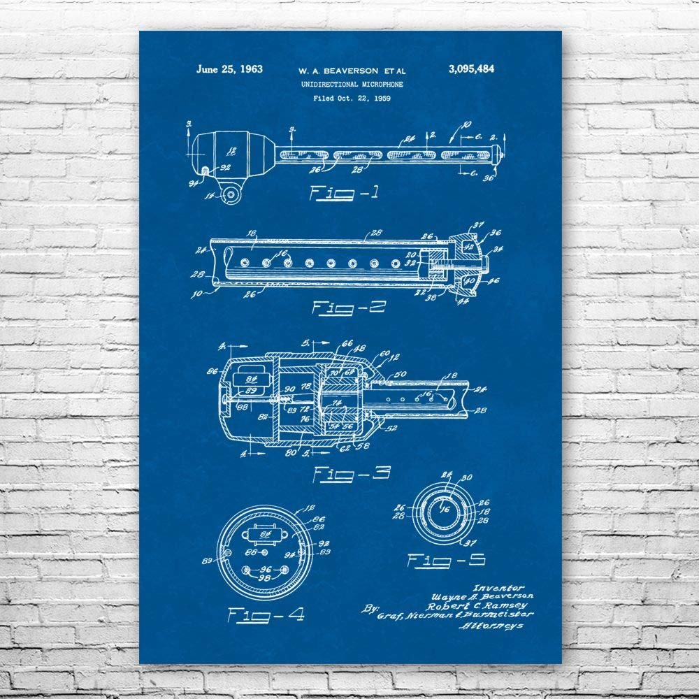Unidirectional Microphone Poster Print, Audio Engineer Gift, Microphone Art, Podcast Host Gift, Recording Studio Art Blueprint (24 inch x 36 inch)