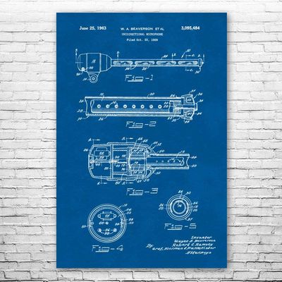 Unidirectional Microphone Poster Print, Audio Engineer Gift, Microphone Art, Podcast Host Gift, Recording Studio Art Blueprint (12 inch x 16 inch)