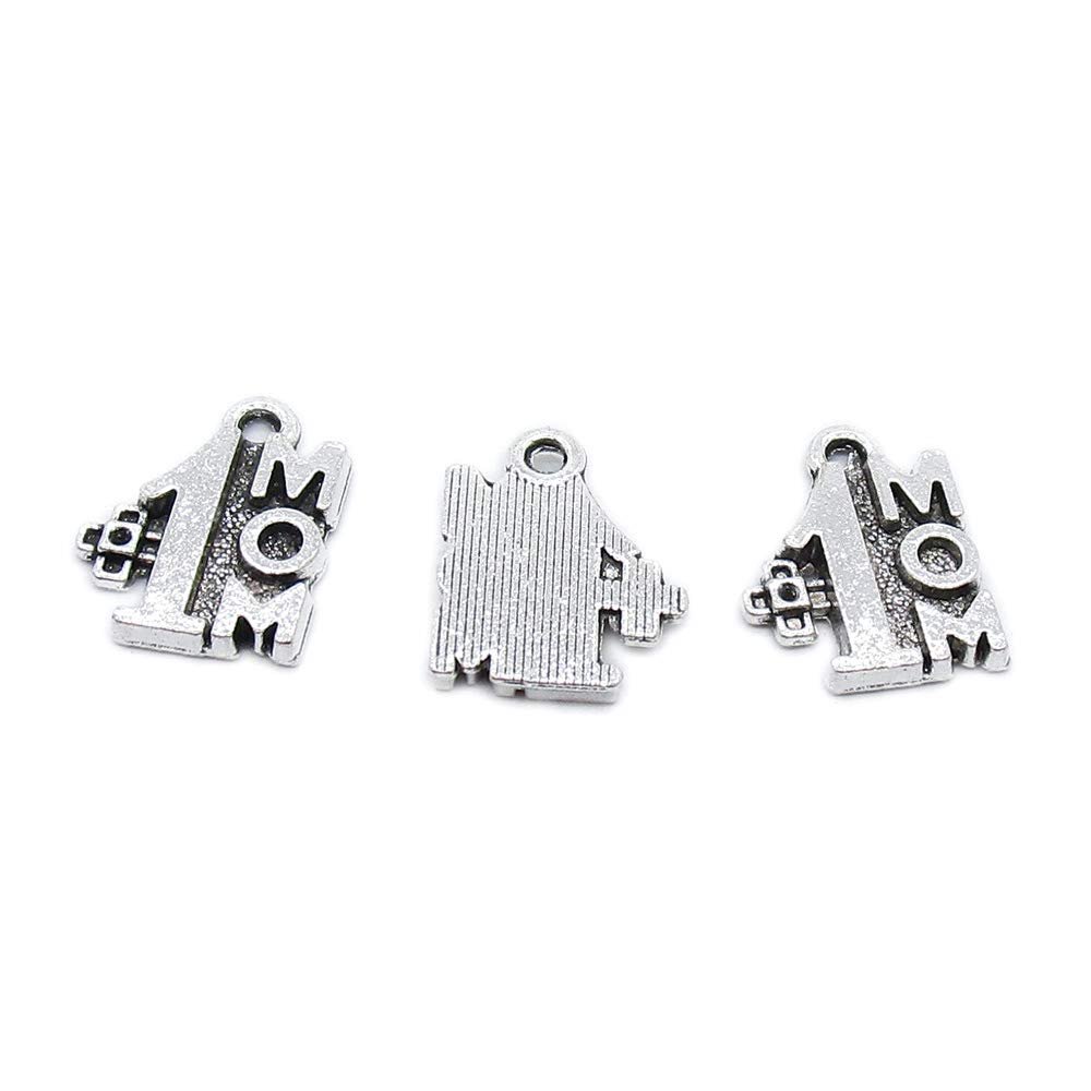 100 Pieces Antique Silver Plated Jewelry Charms GY04727 Mom Number One