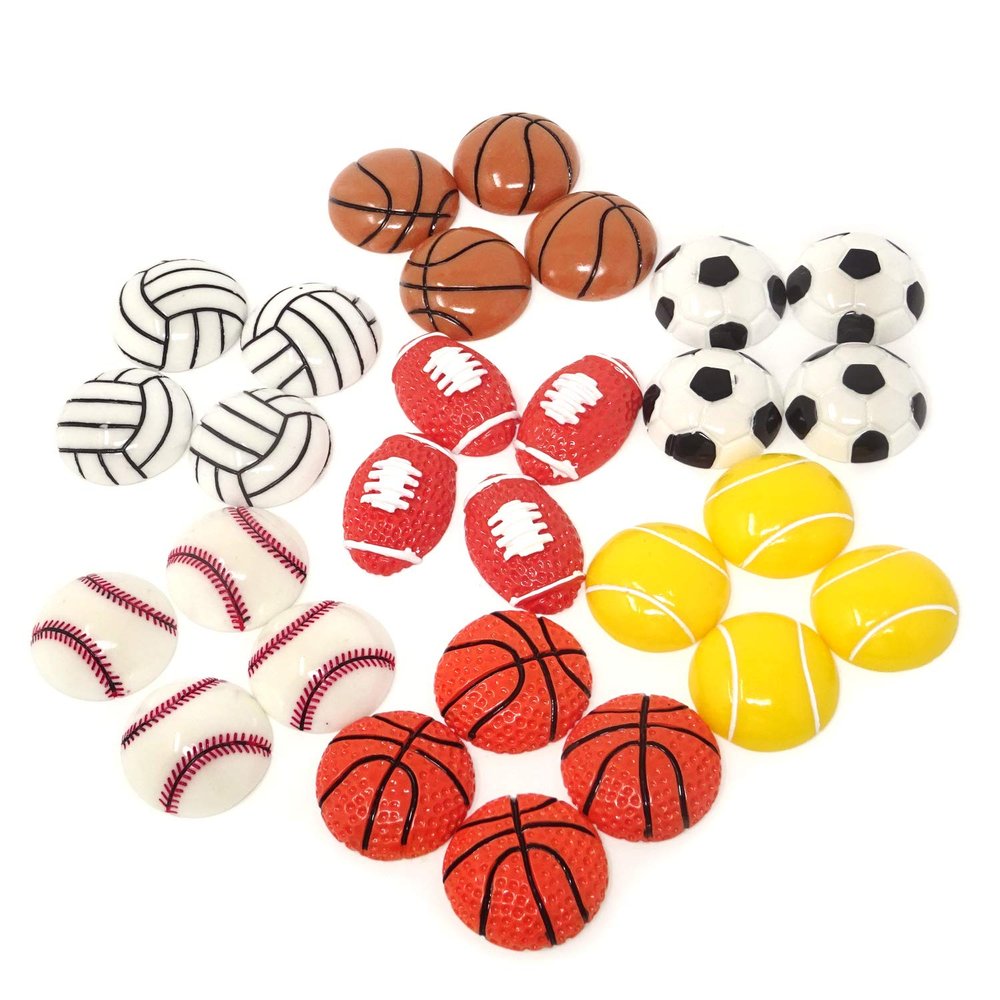 Honbay 28PCS Assorted Sport Ball Slime Beads Flatback Resin Charms for Scrapbooking, Hair Clip, Phone Case, DIY Crafts