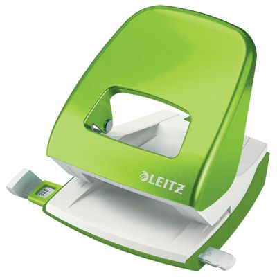Leitz 50081054 Hole Punch, 30 Sheets, Guide Bar with Format Markings, Metal, Wow Range, Green