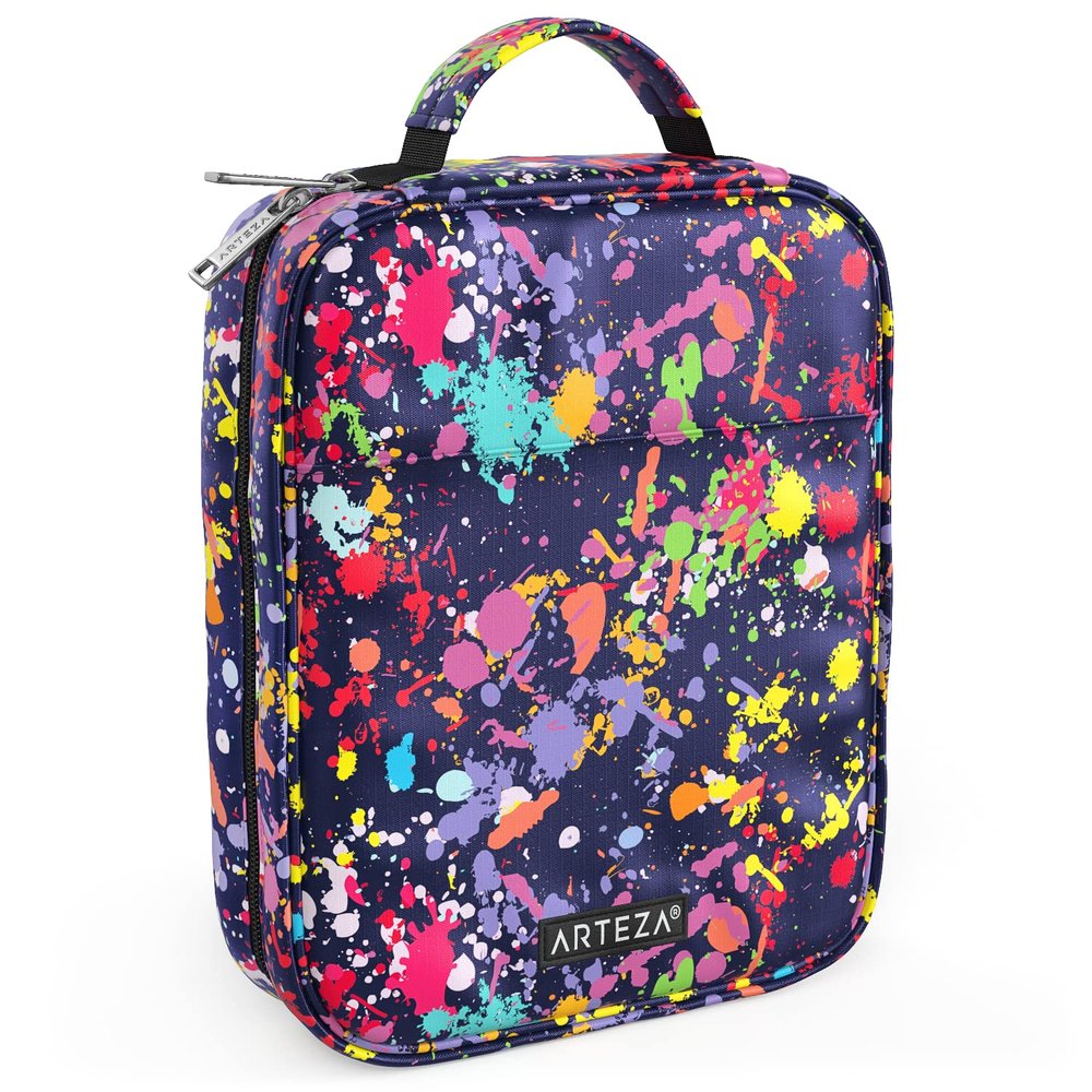 Arteza Pencil Case Organizer, 64 Elastic Slots, Paint Splatter Pattern, Large Capacity, Holds Up to 205 Pencils, Pens, and Markers