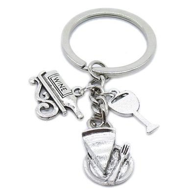 5 Pieces Keyring Keychain Wholesale Suppliers Jewelry Clasps BT4710 Pan Cake Goblet Glass Cup Juice Rack Wine