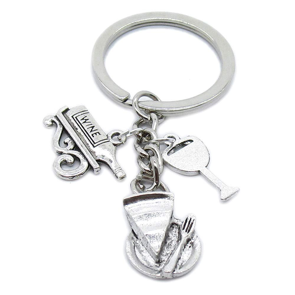 5 Pieces Keyring Keychain Wholesale Suppliers Jewelry Clasps BT4710 Pan Cake Goblet Glass Cup Juice Rack Wine