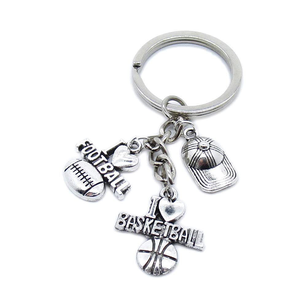 5 Pieces Keyring Keychain Wholesale Suppliers Jewelry Clasps BT4169 Basketball Football American Love I Cap Baseball